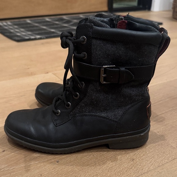 UGG Black Leather Lace-Up Boots - Picture 2 of 5